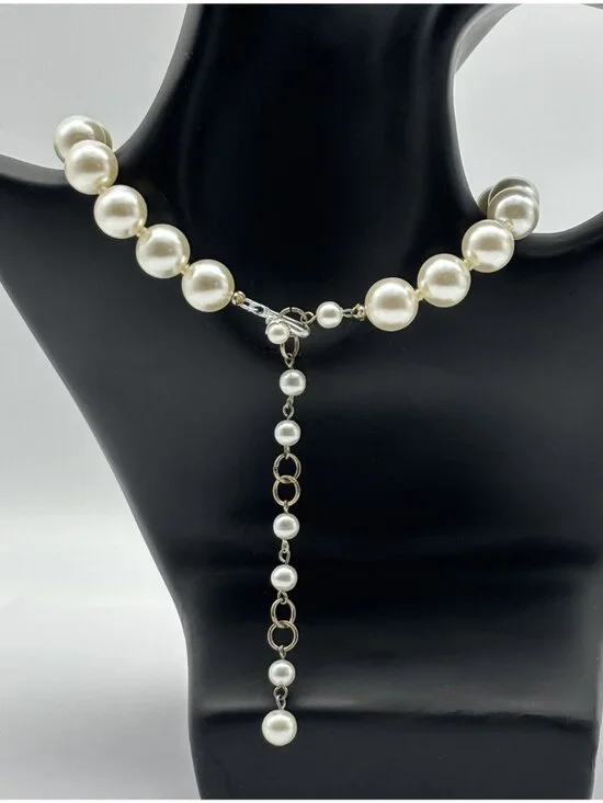 Vintage 12mm Faux Pearl Necklace/Choker Adjustable Length Marked "Japan" on Hook - Picture 8 of 14